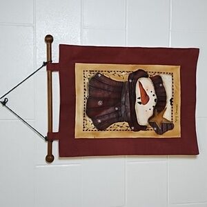 Painted Snowman Wall Hanging Wooden Rod Merry Christmas